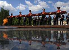 Russian President Vladimir Putin at flower-laying ceremony at Tomb of Unknown Soldier